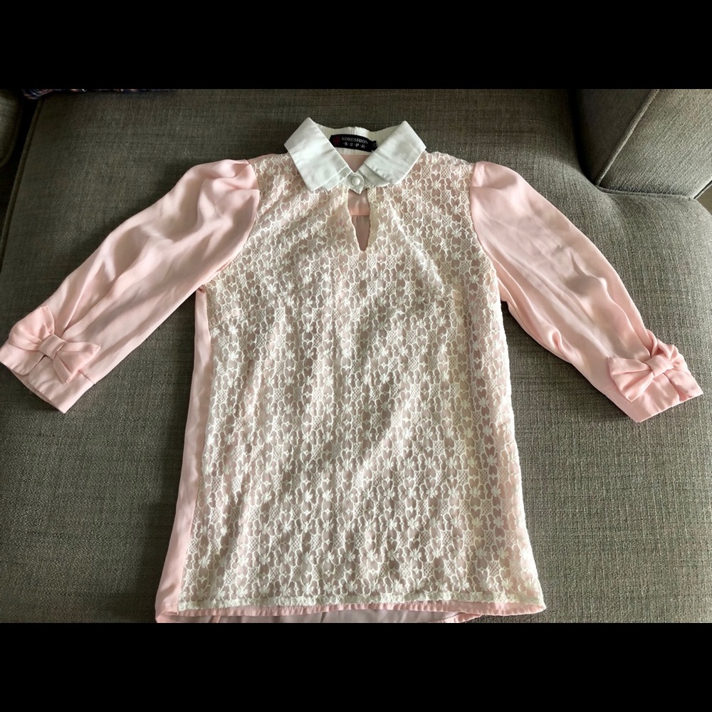 Pink and white blouse 3/4 sleeve